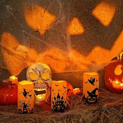 Halloween Candles, Orange Flameless Candles, Battery Operated Decals Plastic
