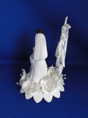 New Vintage Medium Dark Skin Bride & Groom heart Wedding CakeTop, #324