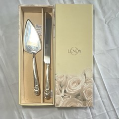 Lenox 2-Pc Silver Metal Cake Knife & Server Set, Scroll Handles, Glossy