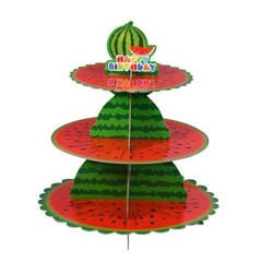 Cupcake Stand, 3 Tier Cute Summer Fruit Party Cardboard Round Watermelon