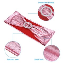 50Pcs 14″x5″ Stretch Chair Sashes Bows Chair Bands Sash with Buckle, Rose Pink