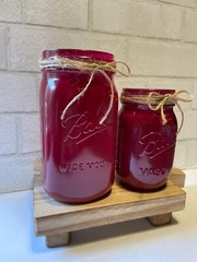 Maroon Mason Jar Centerpiece – Rustic Wedding Shower – Graduation Party