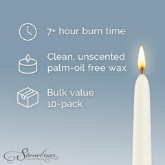 Stonebriar Tall 10″ White Unscented 10 Count Taper Candles, 7 10-Pack,