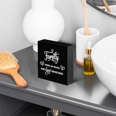 Family Sign, Wooden Box Decor 5×5 in Family Shelf Decor, Family Plaque Black