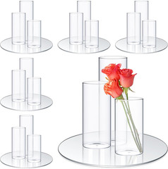 Elegant Round Glass Mirror Trays & Vases Set for Wedding & Party Centerpieces