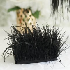 Black 39″ long Natural Ostrich Feathers Trim Satin Ribbon Decorations