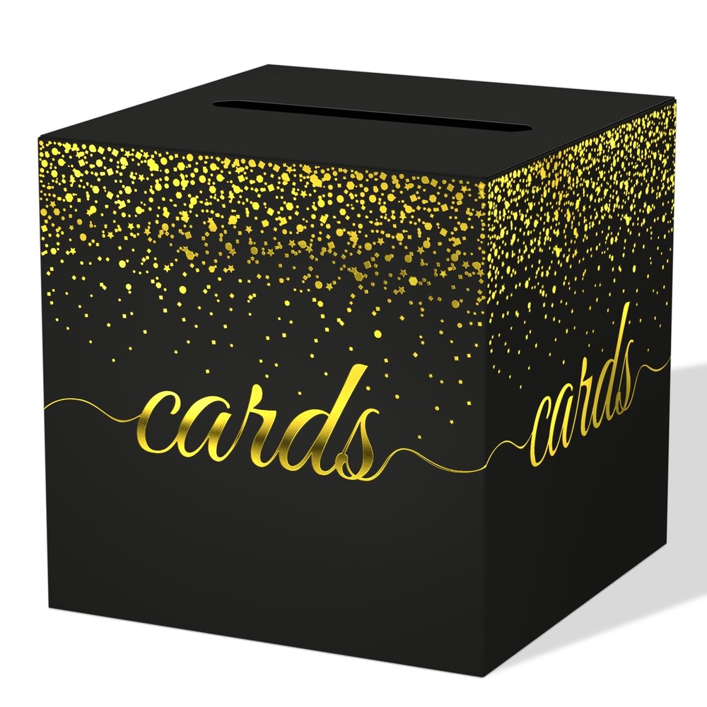 Black Gold Cards Box for Birthday Wedding Graduation Anniversary Money Holder