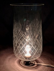 Candle Holder Brass Mother of Pearl Inlay Glass Hurricane 4.5″Dia 13″High Set/2