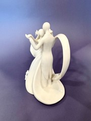 Wedding Cake Topper, Ivory Porcelain Couples Dance & Framed Heart 6.25″