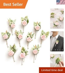 Vintage-Inspired 10pcs Groomsman Boutonniere Set – Blush and Cream Flowers