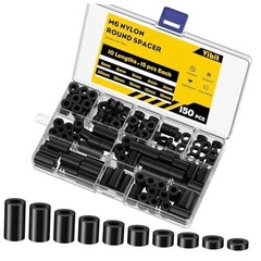 150 Pcs M6 Nylon Spacers for Screws, ID 6 mm & OD 11 mm, 10 Lengths M6,150PCS
