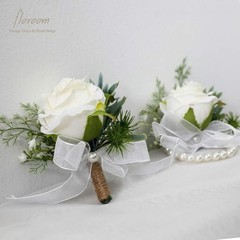Versatile Ivory Rose Wrist Corsage and Boutonniere Set for Weddings & Festivals
