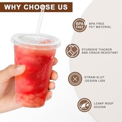 300 Pack Clear Plastic Cups with Lids and Straws 16 OZ – 300 Pack