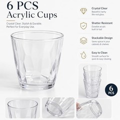 6 PCS Acrylic Drinking Cups, Clear Plastic Drinking Glasses Set, Reusable