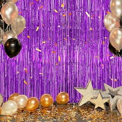 3 Pack Foil Fringe Backdrop – Purple Shiny Tinsel Curtains for Party Decorati…
