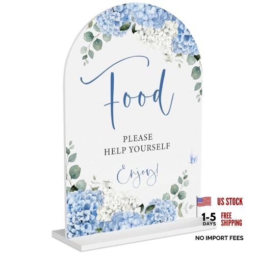 Blue Hydrangea Acrylic Wedding Sign, Bridal Shower Table Decorations, Food