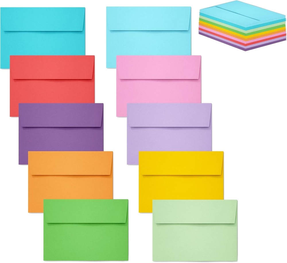 50 pack 4×6 envelopes,4×6 colored envelopes for invitations, inches