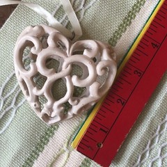 Romantic Antique Bone/Shell Look Carved Heart Ornament Christmas Baptism Wedding