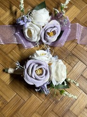 Ansofi Purple & White Corsage And Boutonniere