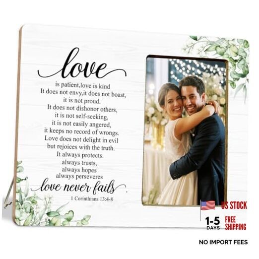 Christian Gifts Picture Frame for Couples Newlyweds, Love is Patient Wedding