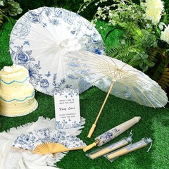 Wedding Favor Set for Guests with Floral Paper Parasols Fans and Gift Bags 61…