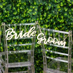 NATURAL 2 Wooden 12″ x 5″ Bride and Groom Chair Signs Wedding HANGING DECOR