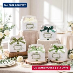 Gueevin 50 Set Wedding Thank You Boxes with Handles Ribbon Label 6×3.4×3.5» Gab