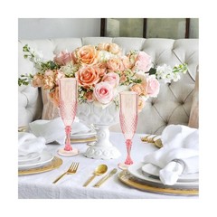 100PCS Plastic Champagne Flutes,7.1Oz Acrylic Pink Wine Glasses Goblets Reusa…