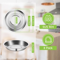 Offiper 8 Deep Stainless Steel Plates 7.8 Inch 30418/8 Metal Camping Plate