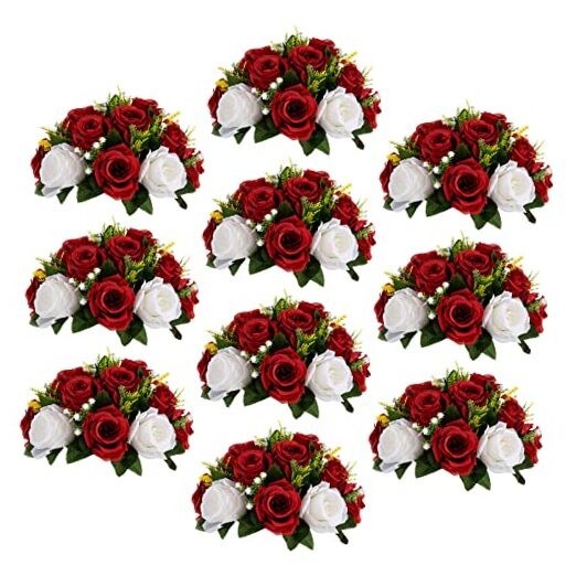 Red Fake Flowers for Wedding Centerpiece Kissing 10 Pieces Crimson Red & White