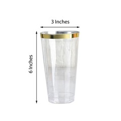 18 oz Clear with Gold Rim Plastic Cocktail Disposable Glasses TABLEWARE Party
