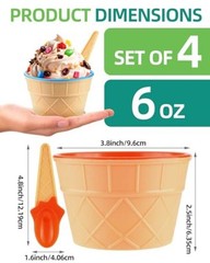 Pack Ice Cream Bowls and Spoons Set, Frozen Yogurt Cups with Spoons Durable 4