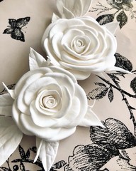 Handcrafted foam flowers for wedding invitation boxes and cards