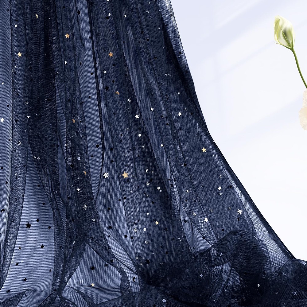 Horbaunal Navy Blue Glitter Tulle Fabric Rolls 3 Yards, Blue-star&moon