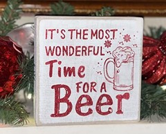 “It’s the Most Wonderful Time for a Beer” Rustic Wood Sign – 6” x 6” Red