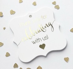 Gold Foil Card-stock Party Favor Tags, Thanks for Celebrating with Us-Qty 32
