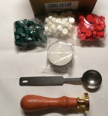 BELL Letter Wax Seal Stamp Kit Handle Candle Melting Spoon Red White Green Wax