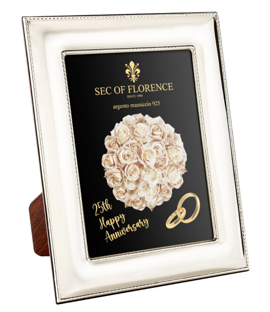 10×8″ Solid 925 Sterling Silver Photo Frame 25th Wedding 7185/20×30*H25*BB*USA