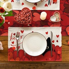 Artoid Mode Hello Love Heart Cat Valentine 12″ x 18″, Rectangular 4 Pcs, Red
