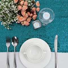 2PCS-12X72 Teal Sequin Table Runner for Wedding, Decorations for Birthday