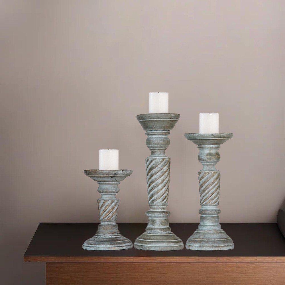 Handmade Eco-Friendly Traditional Antique Dusk Set Of Three Pillar Candle Holder