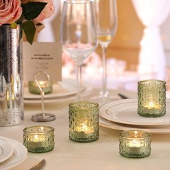 24 Green Glass Votive Tealight Candle Holders for Wedding Party Decor