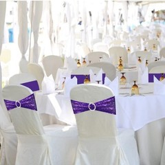 50x Stretch Sequin Chair Sashes Bow Bands w/ Buckle Wedding Banquet Party Decor