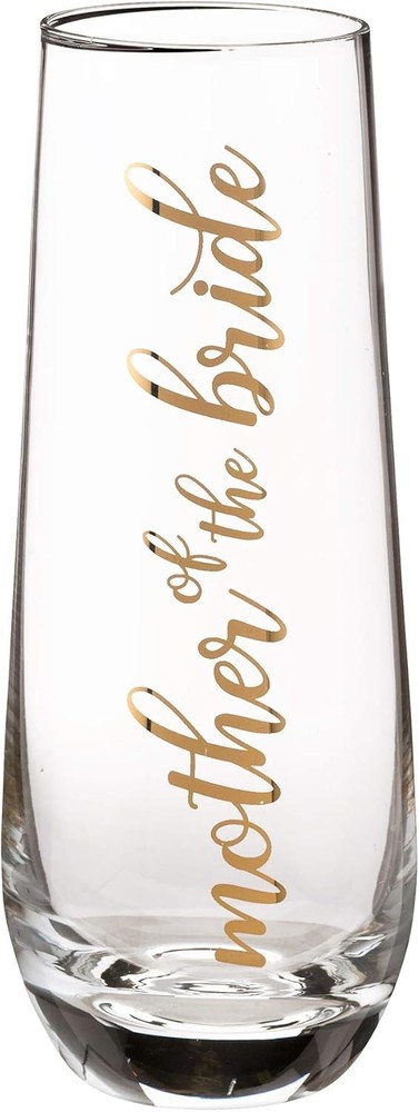 Lillian Rose Mother of Bride Stemless Champagne Glass and 8 Ounces, Gold