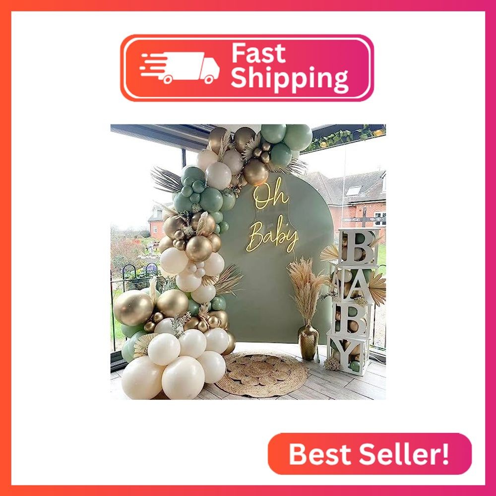 Sage Green Balloon Garland Arch Kit 153pcs Sand White Chrome Metallic Gold Avoca