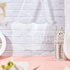 2 Pcs Clear Acrylic Hanging Signs with White Satin Ribbon for Parties 9″ x 56″