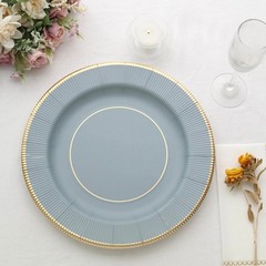 DUSTY BLUE 25 Round 13″ PAPER CHARGER PLATES Metallic Rim Party Events Tableware