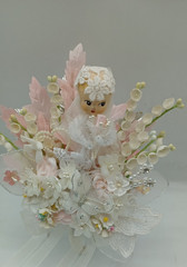 Vintage Handmade Wedding Corsage Composition Bride Lace Hearts Dove Millinery