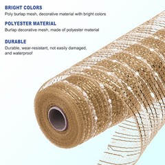 10 Inch Glitter Poly Burlap Mesh for Wreath Ribbon 10 Yard Brown & White