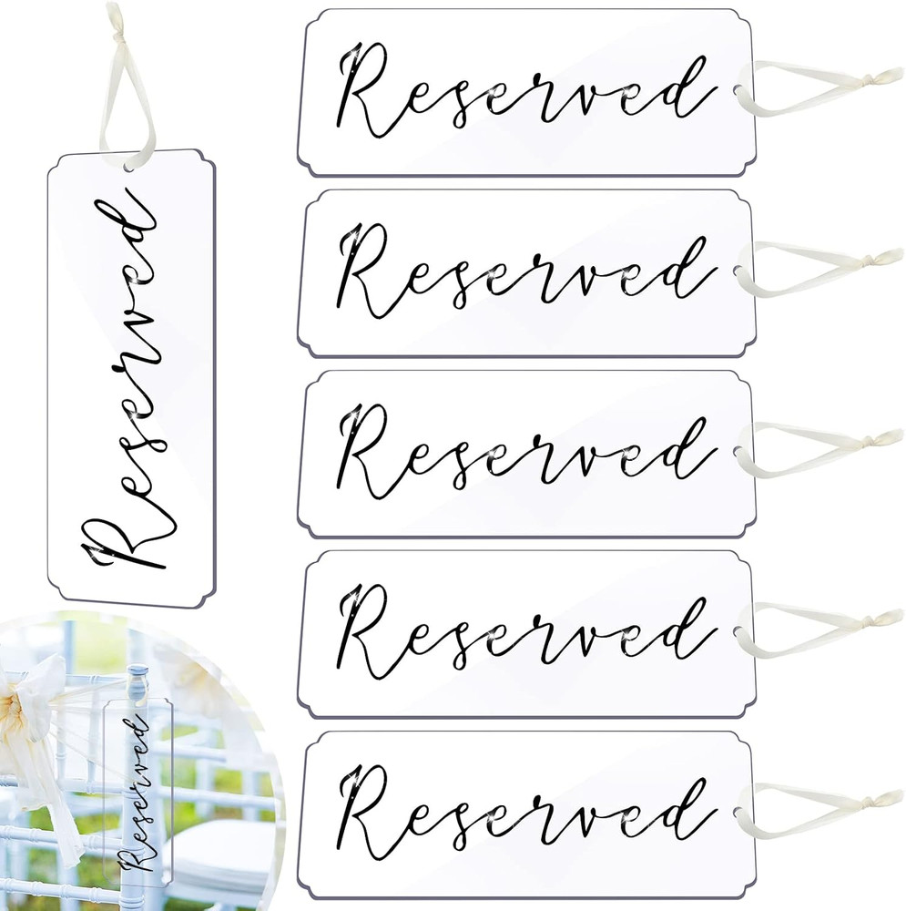 6 Pieces Reserved Signs for Wedding Chairs Acrylic Tag Hanging Reserved Signs wi
